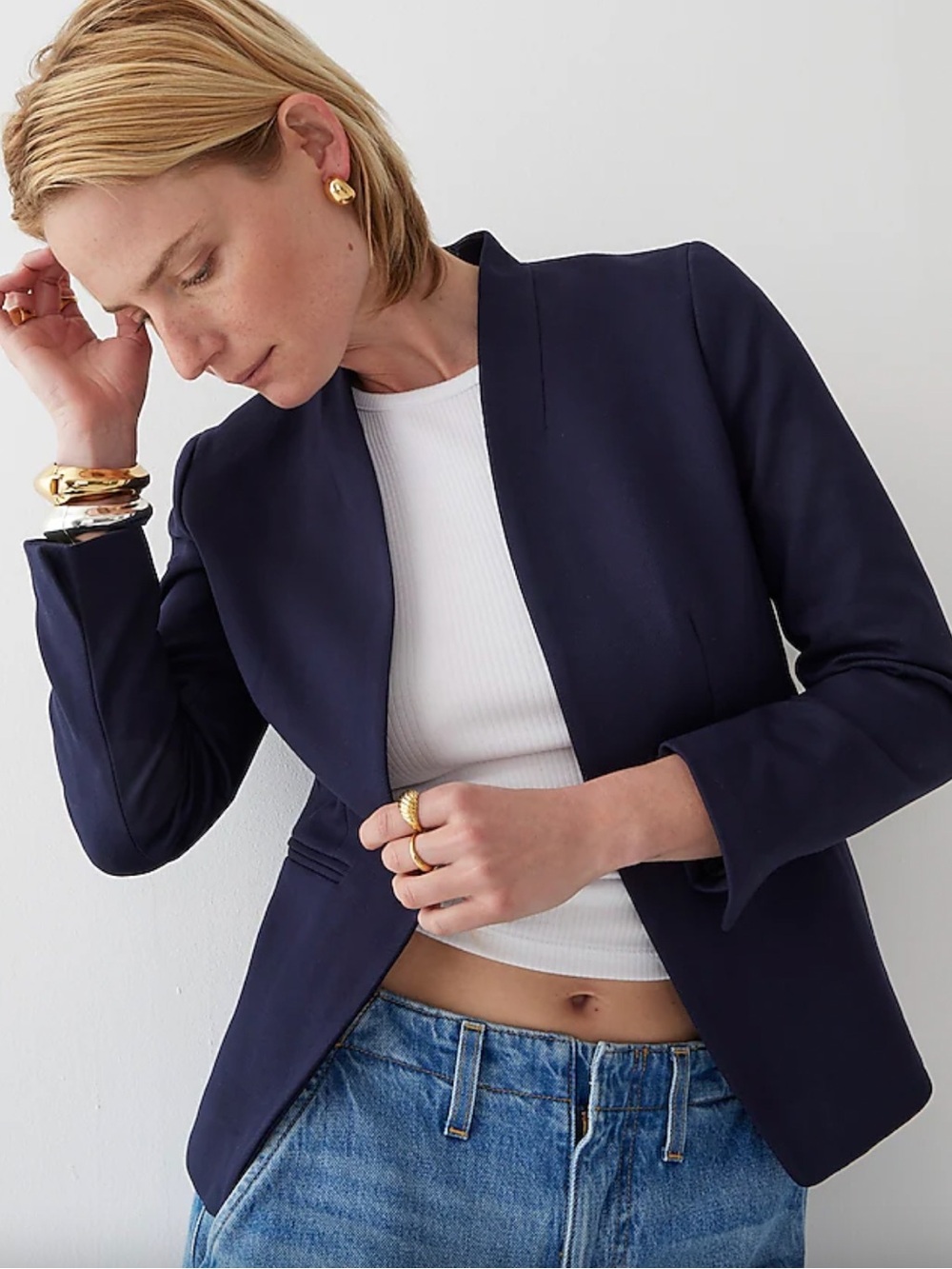 J. Crew Navy Open-Front Collarless Blazer